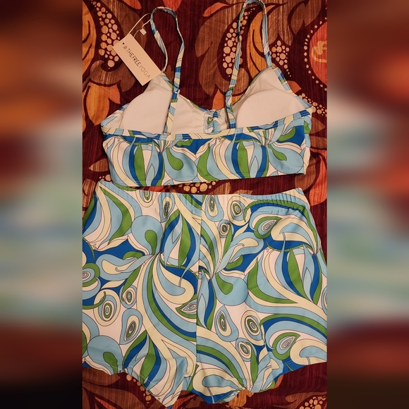 Trippy Waves 3 Piece Boyshort Bikini Set - Blue/Combo Size Small - Picture 2 of 4